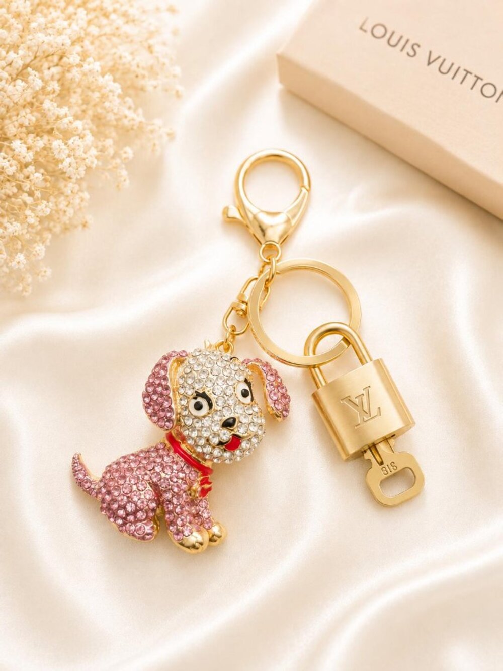Authentic Louis Vuitton Gold Lock 🔒 Unbranded Dog Keychain Bag Charm LV